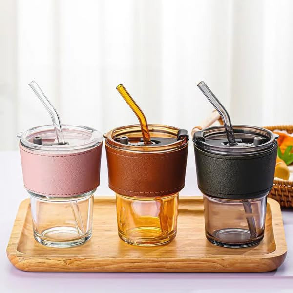 Big Size GLASS MUG WITH STRAW AND COVER {Set of 2}