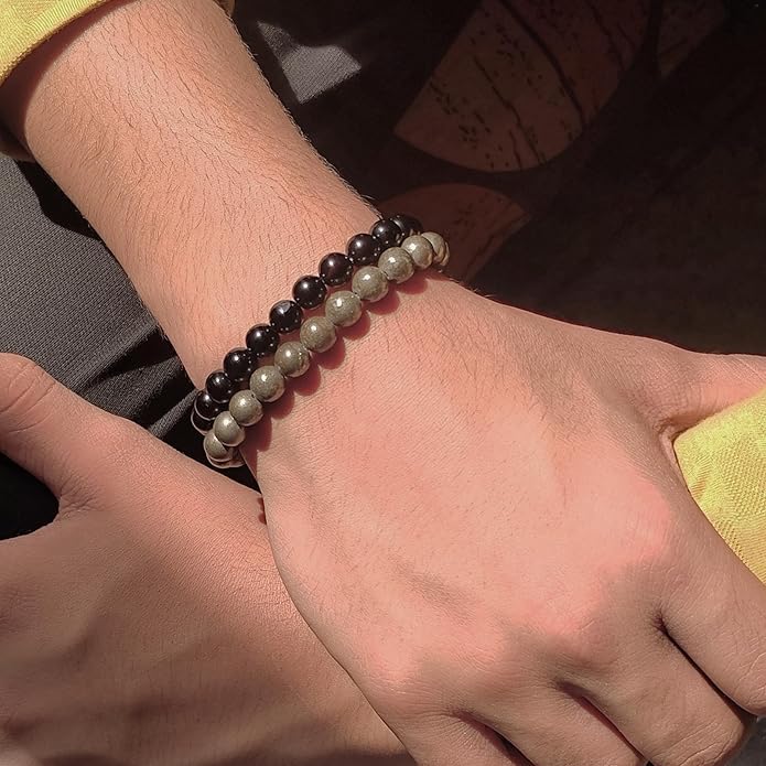 โจ Richie Rich Combo Bracelet Set (Pyrite + Black Obsidian)