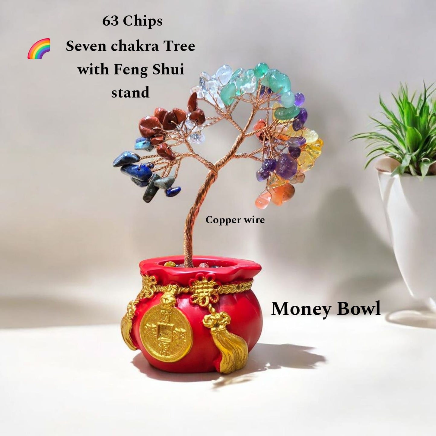 Seven Chakra Crystal Tree with Feng Shui Money Bowl (63 Chips)