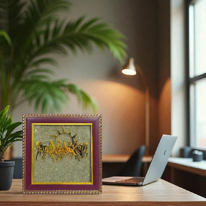 Pyrite Stone Vastu Seven Running Horses with Sun – 7 Horses on Raw Pyrite Frame