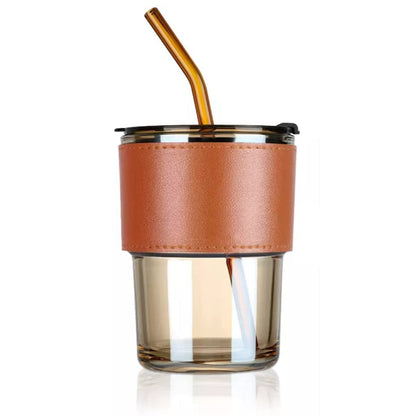 Big Size GLASS MUG WITH STRAW AND COVER {Set of 2}