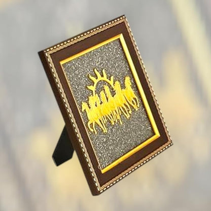 Pyrite Stone Vastu Seven Running Horses with Sun – 7 Horses on Raw Pyrite Frame