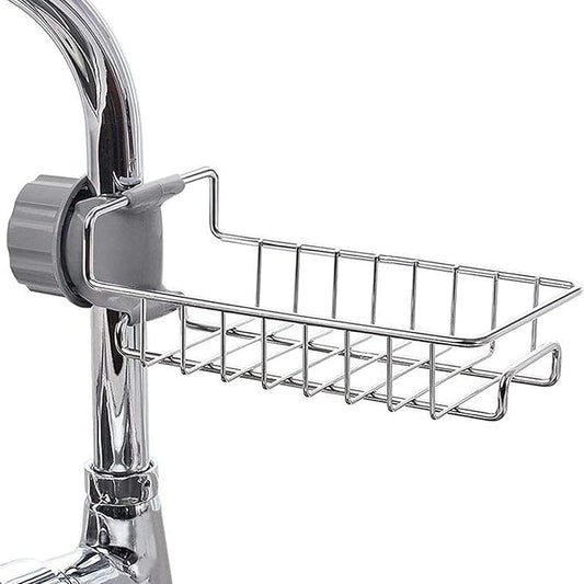 Stainless Steel Adjusting Multifunctional Over Kitchen Sink Caddy Clamp Faucet Sponge Scrubber Holder Storage Hanging Shelf Draining Bathroom Tap Shampoo Soap Organizer Rack