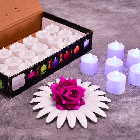 Pink Flameless Led Tealights Smokeless Plastic Decorative Candles - (Pack Of 24)