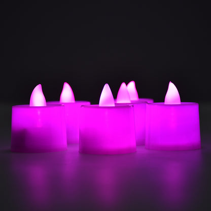 Pink Flameless Led Tealights Smokeless Plastic Decorative Candles - (Pack Of 24)
