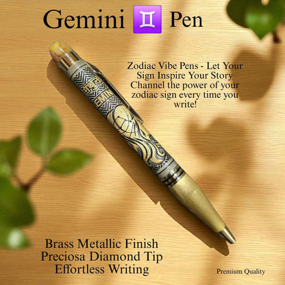 Zodiac Vibe Pen – Brass Metallic Finish with Precious Crystal Tip