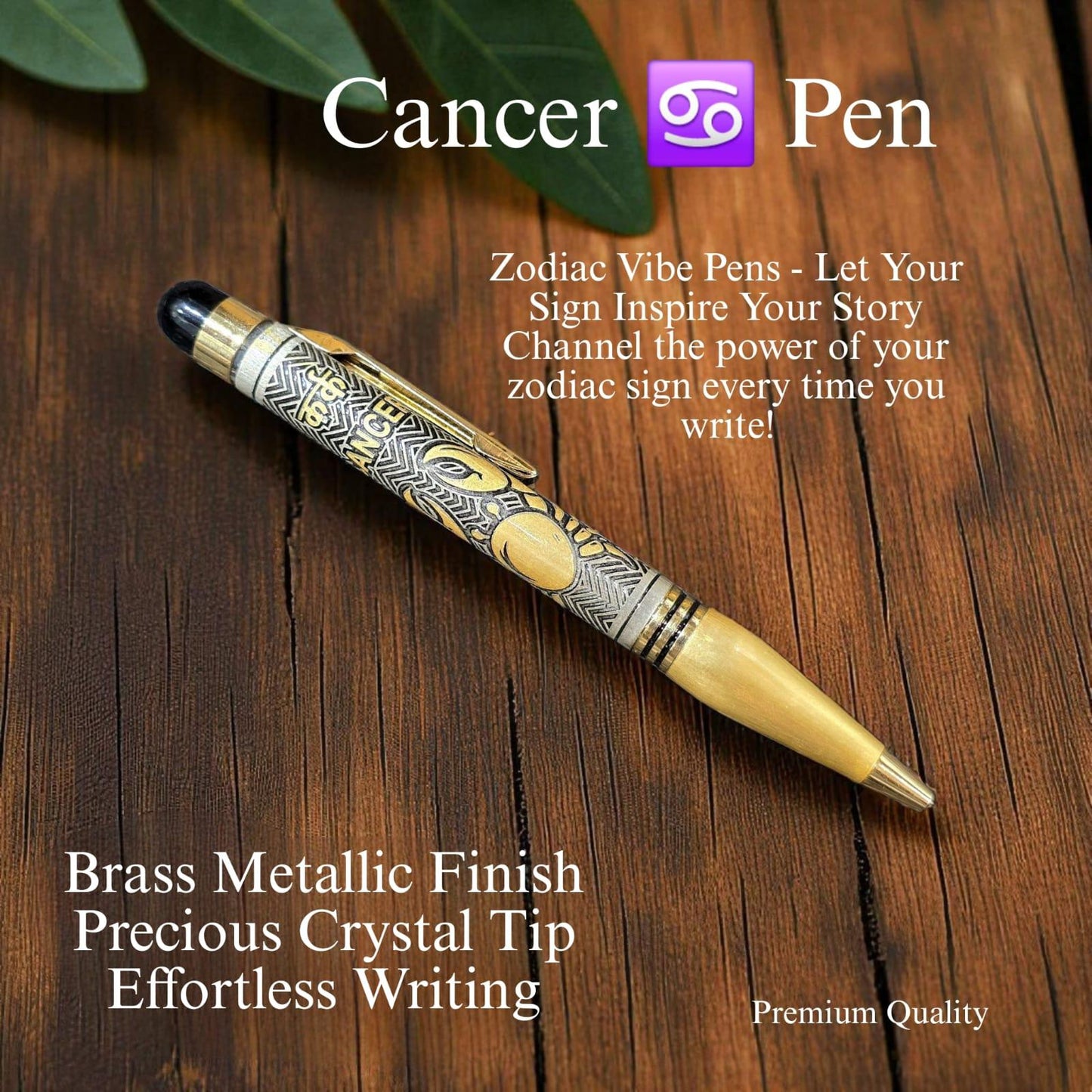 Zodiac Vibe Pen – Brass Metallic Finish with Precious Crystal Tip