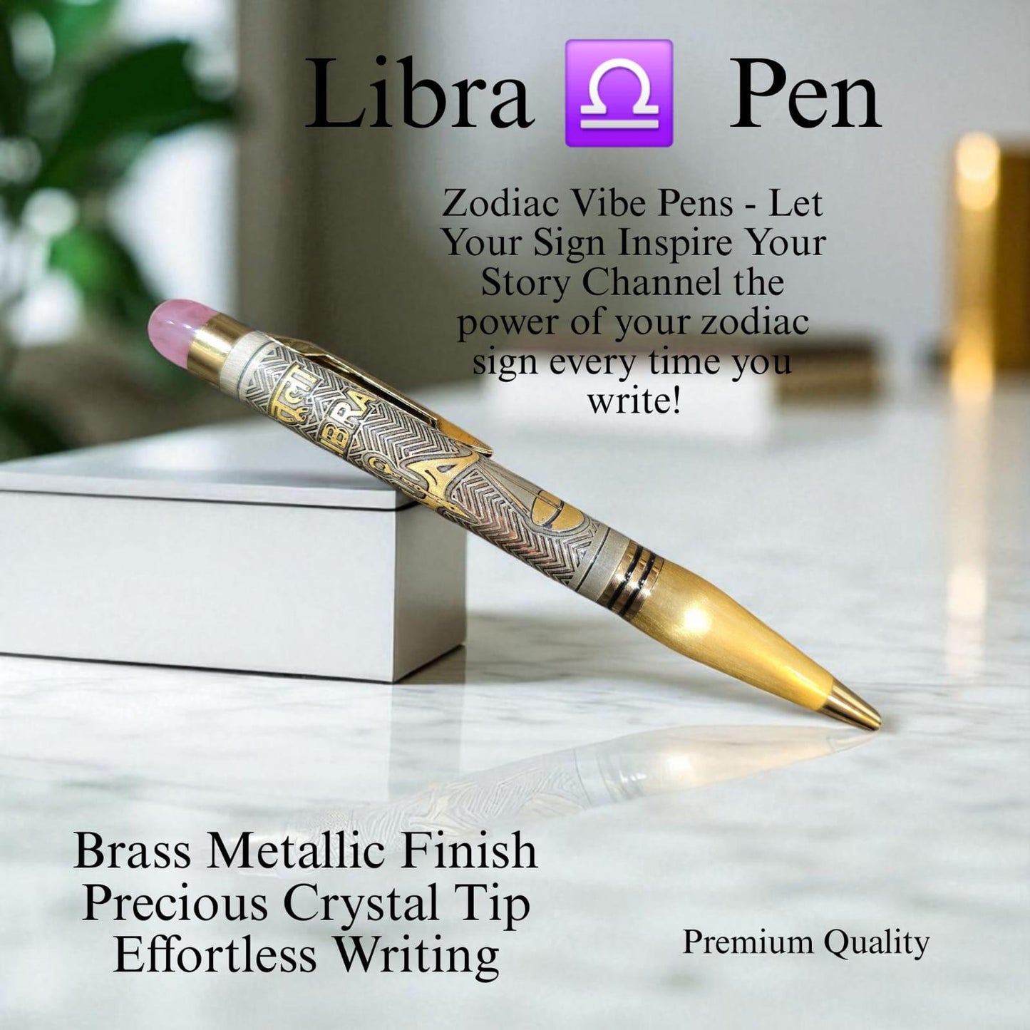 Zodiac Vibe Pen – Brass Metallic Finish with Precious Crystal Tip