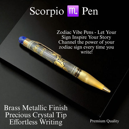 Zodiac Vibe Pen – Brass Metallic Finish with Precious Crystal Tip