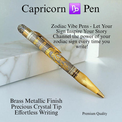 Zodiac Vibe Pen – Brass Metallic Finish with Precious Crystal Tip