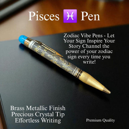 Zodiac Vibe Pen – Brass Metallic Finish with Precious Crystal Tip