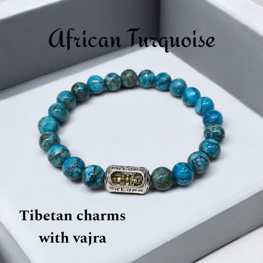 African Turquoise Bracelet with Tibetan Vajra Charm