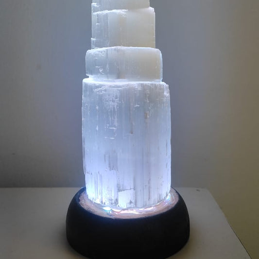 Selenite Tower Shape Lamp with Multicolor Light