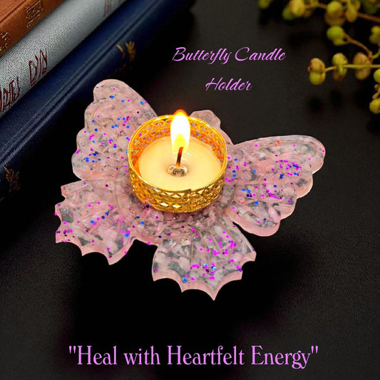 Rose Quartz Candle Holder – Butterfly Design