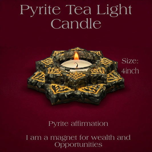 Pyrite Tea Light Candle Holder – 4 Inch | Wealth, Prosperity & Positive Energy