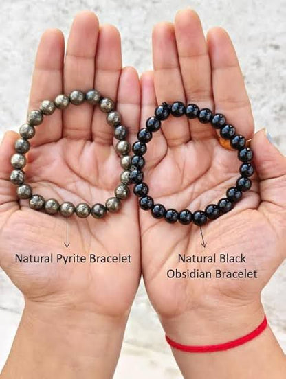 ✨ Richie Rich Combo Bracelet Set (Pyrite + Black Obsidian)
