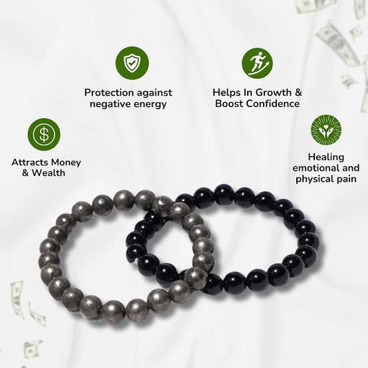 ✨ Richie Rich Combo Bracelet Set (Pyrite + Black Obsidian)