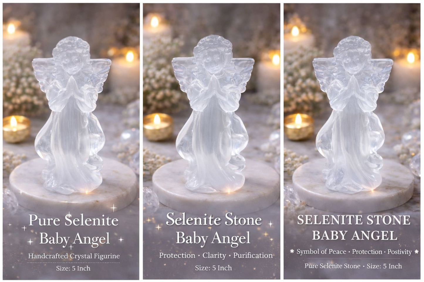 Pure Selenite Baby Angel – 5 Inch Hand-Carved Crystal Angel for Peace, Protection & Positivity
