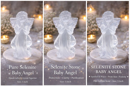 Pure Selenite Baby Angel – 5 Inch Hand-Carved Crystal Angel for Peace, Protection & Positivity