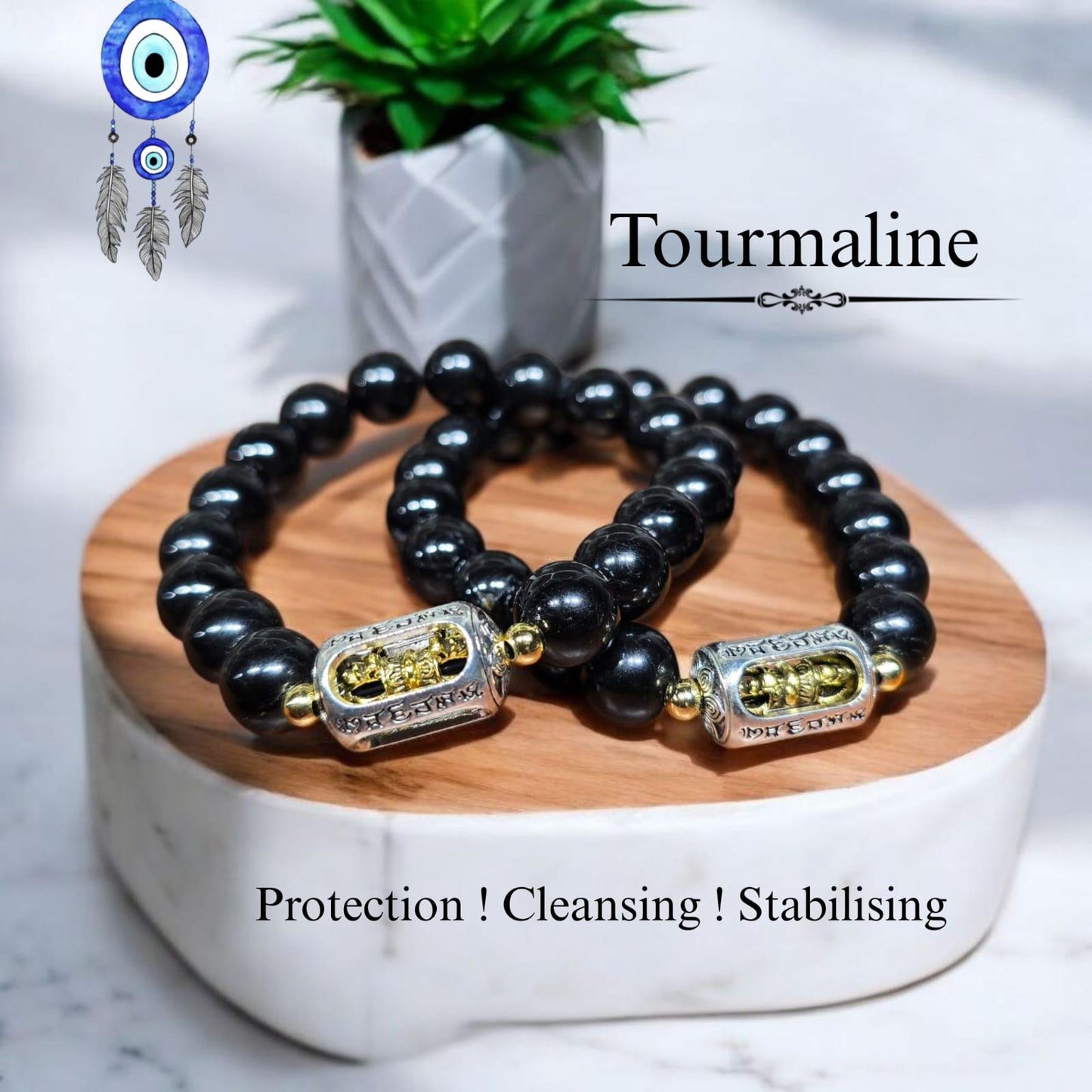 Black Tourmaline Bracelet with Vajra Charm
