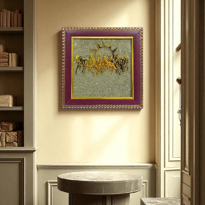 Pyrite Stone Vastu Seven Running Horses with Sun – 7 Horses on Raw Pyrite Frame