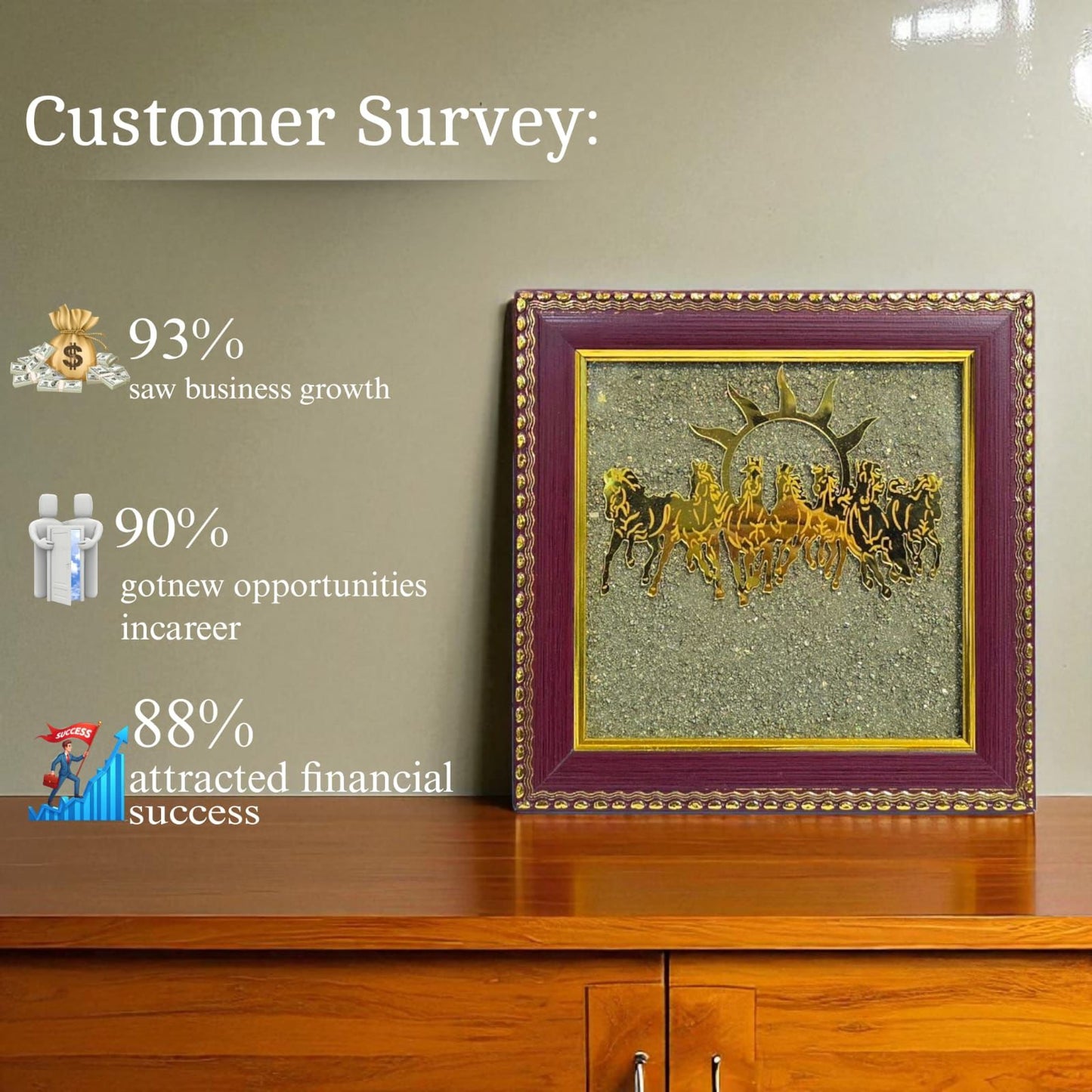 Pyrite Stone Vastu Seven Running Horses with Sun – 7 Horses on Raw Pyrite Frame