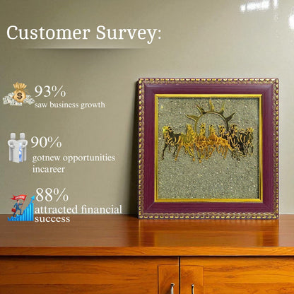 Pyrite Stone Vastu Seven Running Horses with Sun – 7 Horses on Raw Pyrite Frame